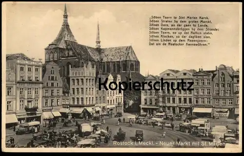 ALTE POSTKARTE ROSTOCK IN MECKLENBURG NEUER MARKT MIT ST. MARIEN Kirche église market marché cpa LKW pickup camion ADAC