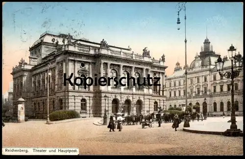 ALTE POSTKARTE REICHENBERG THEATER UND HAUPTPOST LIBEREC Böhmen Romani Sudeten Tschechien Ceska Republika théatre cpa AK