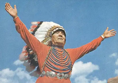 POSTKARTE APPEAL TO THE GREAT SPIRIT SANTA FE RAILWAY INDIAN Indianer Indian Indien Kopfschmuck feather headdress AK cpa