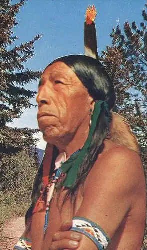 POSTKARTE "HOW" INDIAN Native American Indianer Indians Indien Kopfschmuck feather headdress postcard montage photo