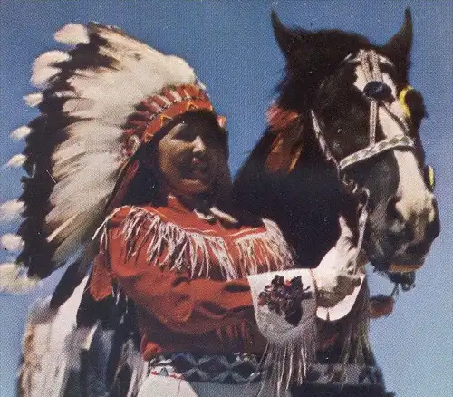 POSTKARTE WESTERN INDIAN MAIDEN Horse Pferd Blesse Indianer Indians Indien Kopfschmuck feather headdress Ansichtskarte
