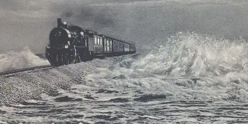 ALTE POSTKARTE SYLT HINDENBURGDAMM MIT DAMPFLOK D-ZUG Eisenbahn steam train locomotive à vapeur Ansichtskarte postcard