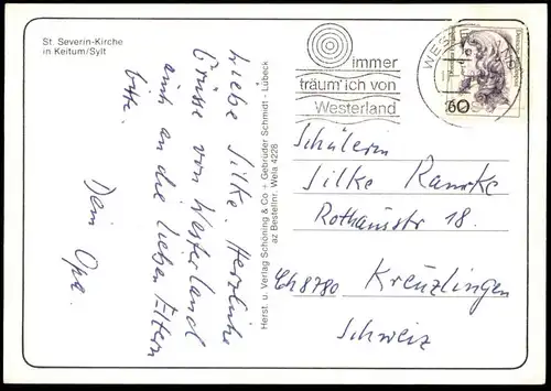 ÄLTERE POSTKARTE SYLT KEITUM ST. SEVERIN KIRCHE IM WINTER Schnee snow Church Église Iglesia cpa postcard Ansichtskarte