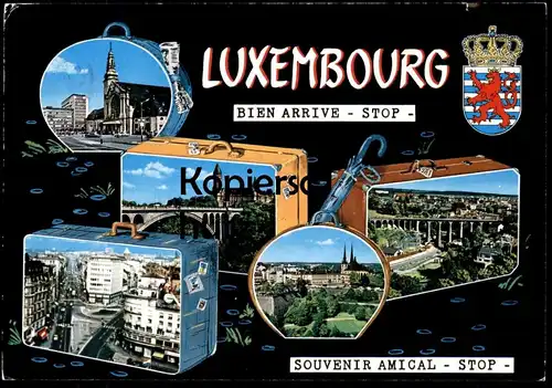 ÄLTERE POSTKARTE LUXEMBOURG BIEN ARRIVE - STOP - SOUVENIR AMICAL - Koffer suitcase Humor Humour Luxemburg cpa postcard