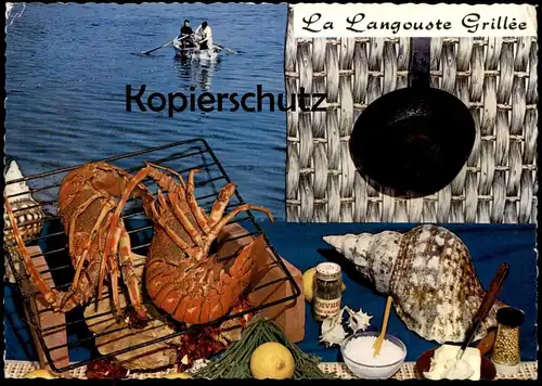 POSTKARTE LA LANGOUSTE GRILLÉE RECETTE MUSCHEL COQUILLAGE DE MER Sea Shell Rezept Languste spiny lobster Gericht cpa AK