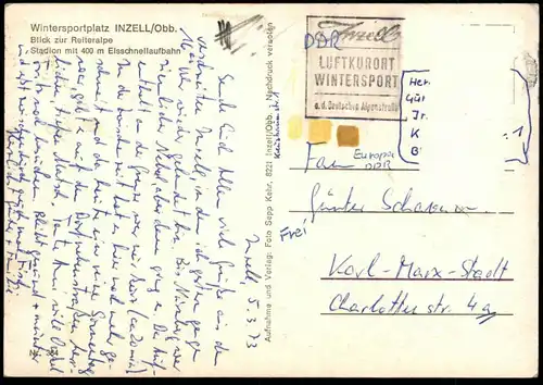 POSTKARTE INZELL BAYERN EISSCHNELLLAUF-STADION speed-skating stadium patinage de vitesse Eislaufen Winter hiver Schnee