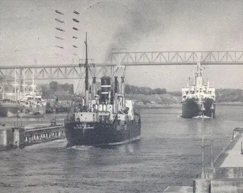 ALTE POSTKARTE NORD-OSTSEE-KANAL KIEL PRINZ-HEINRICH-BRÜCKE & SCHLEUSE Schiff Dampfer steamship cargo freight ship AK