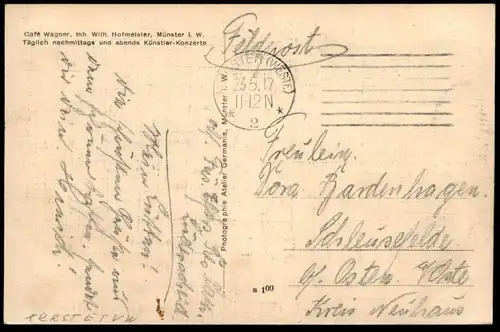 ALTE POSTKARTE MÜNSTER CAFÉ WAGNER INH. WILH. HOFMEISTER Feldpost Täglich Künstler-Konzert cpa postcard AK Anischtskarte