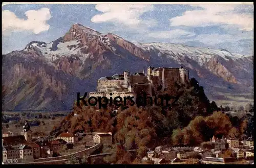 ALTE WIRO KÜNSTLER POSTKARTE SALZBURG FESTUNG & UNTERSBERG Verlag Kunsthandlung Mora postcard cpa AK Ansichtskarte