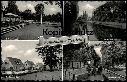 ÄLTERE POSTKARTE DINSLAKEN-HIESFELD SCHWIMMBAD PARTIE AM ROTBACH PESTALOZZI-DORF WASSERMÜHLE Ansichtskarte postcard cpa