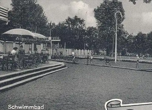 ÄLTERE POSTKARTE DINSLAKEN-HIESFELD SCHWIMMBAD PARTIE AM ROTBACH PESTALOZZI-DORF WASSERMÜHLE Ansichtskarte postcard cpa