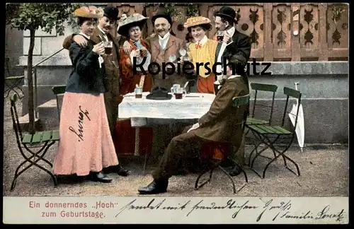 ALTE POSTKARTE EIN DONNERNDES HOCH ZUM GEBURTSTAG 1906 Geburtstagskarte Bier Alkohol Bowle beer birthday women drinking