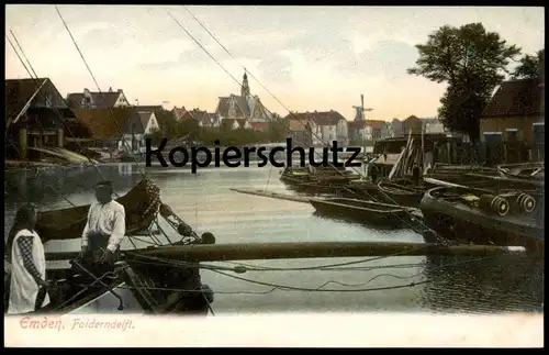 ALTE POSTKARTE EMDEN FALDERNDELFT FISCHER TRACHT fisher Mühle Windmühle Molen Moulin Windmill Schiff ship Ansichtskarte