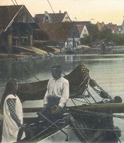 ALTE POSTKARTE EMDEN FALDERNDELFT FISCHER TRACHT fisher Mühle Windmühle Molen Moulin Windmill Schiff ship Ansichtskarte