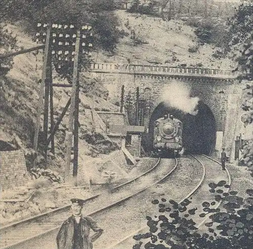 ALTE AK BLANKENHEIM TUNNEL GASTHAUS ZUM DEUTSCHEN RHEIN DAMPFLOK steam engine locomotive à vapeur Mansfeld Helbra Harz