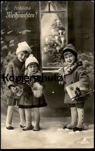 ALTE POSTKARTE WEIHNACHTEN REH KINDER KIND christmas tree child children enfant enfants Pelz cpa postcard Ansichtskarte