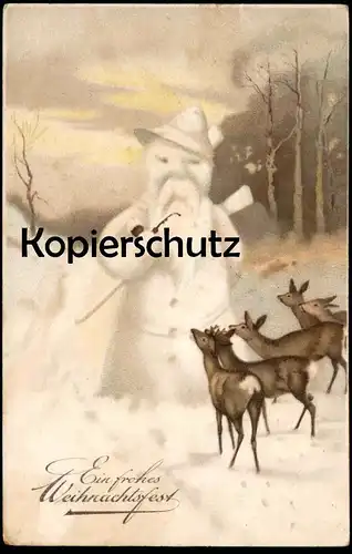 ALTE POSTKARTE EIN FROHES WEIHNACHTSFEST JÄGER ALS SCHNEEMANN REHE DEER CHEVREUIL hunting snowman christmas Weihnachten