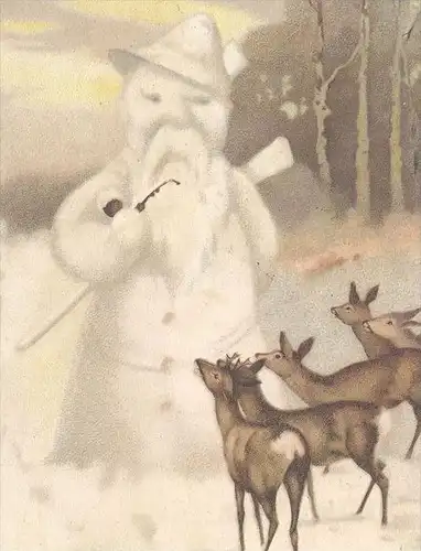 ALTE POSTKARTE EIN FROHES WEIHNACHTSFEST JÄGER ALS SCHNEEMANN REHE DEER CHEVREUIL hunting snowman christmas Weihnachten