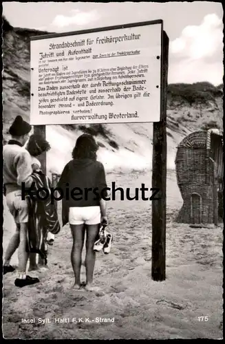 ÄLTERE POSTKARTE INSEL SYLT HALT FKK STRAND plage nue nudist nude beach AK Ansichtskarte cpa postcard