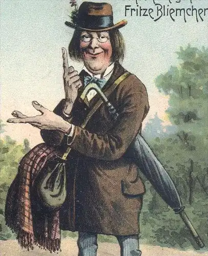 ALTE LITHO-POSTKARTE CHEMNITZ WALDSCHÄNKE MIT FRITZE BLIEMCHEN Regenschirm umbrella parapluie dialect enfants Humour cpa