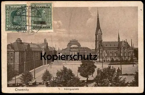ALTE POSTKARTE CHEMNITZ KÖNIGSPLATZ BRIEFMARKEN 1925 CHARITY SERIE ÜBERDRUCKT JUGOSLAVIJA stamps on front postcard cpa
