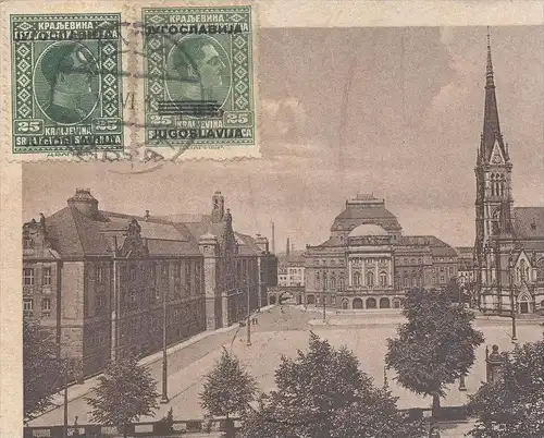 ALTE POSTKARTE CHEMNITZ KÖNIGSPLATZ BRIEFMARKEN 1925 CHARITY SERIE ÜBERDRUCKT JUGOSLAVIJA stamps on front postcard cpa