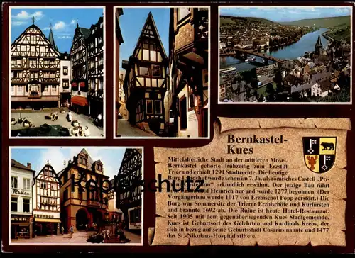 POSTKARTE BERNKASTEL-KUES WAPPEN & GESCHICHTE CHRONIK CHRONIKKARTE chronique chronicle storycard Ansichtskarte cpa AK