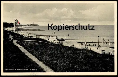 ALTE POSTKARTE OSTSEEBAD BAUERHUFEN STRAND BEFLAGGUNG POMMERN Chlopy Polska poland Polen postcard cpa AK Ansichtskarte