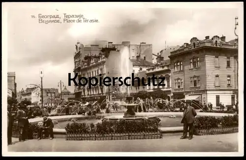 ALTE POSTKARTE BELGRADE PLACE DE TÉRASIE Sphinx Beograd Tram Tramway Strassenbahn Serbien Serbia Serbie Belgrad postcard