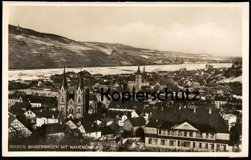 ALTE POSTKARTE BINGEN BINGERBRÜCK NAHEMÜNDUNG ZUGEFRORENER RHEIN 1929 EIS rhin gelé rhine frozen postcard Ansichtskarte
