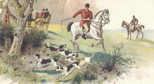 ALTE KÜNSTLER LITHO POSTKARTE JAGD HUNTING BEAGLE HORSE Horses Chasse cheval Pferde Pferd hunt Schottlaender Breslau cpa