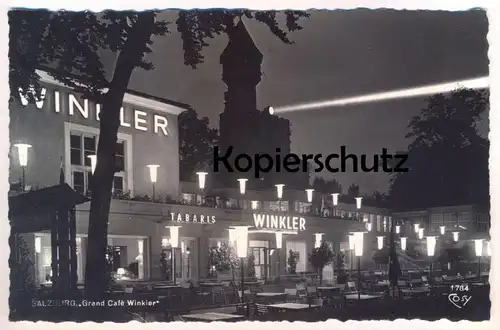 ÄLTERE POSTKARTE SALZBURG GRAND CAFÉ WINKLER BEI NACHT TABARIS Suchscheinwerfer Scheinwerfer at night nuit Austria cpa