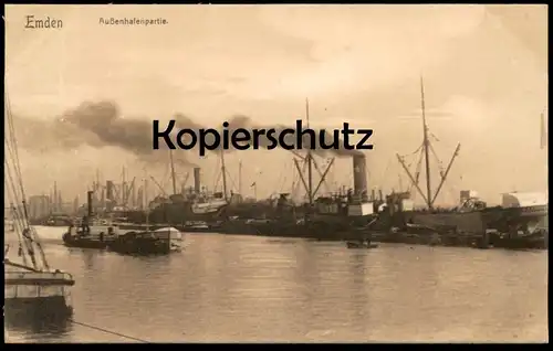 ALTE POSTKARTE EMDEN AUSSENHAFENPARTIE Dampfer Steamship steamer Steamboat bateau à vapeur cargo ship Hafen harbour port