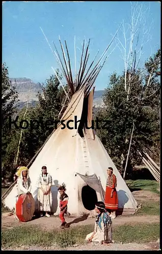 POSTKARTE INDIAN FAMILY Indianer Indians Indien Kopfschmuck enfants children feather headdress Trommel drum tambour cpa