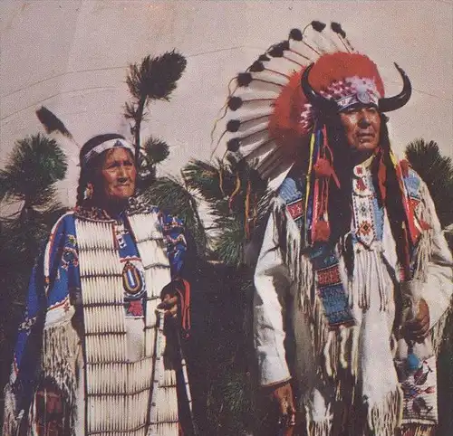 POSTKARTE INDIAN CHIEF BENJAMIN & WIFE OGALA SIOUX Indianer Indians Indien Kopfschmuck feather headdress coiffe postcard