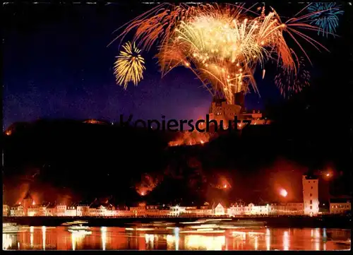 POSTKARTE ST. GOARSHAUSEN RHEIN IN FLAMMEN FEUERWERK FIRE FIREWORKS Feu d'artifice Loreley cpa postcard Ansichtskarte AK