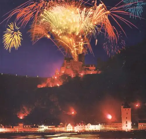 POSTKARTE ST. GOARSHAUSEN RHEIN IN FLAMMEN FEUERWERK FIRE FIREWORKS Feu d'artifice Loreley cpa postcard Ansichtskarte AK