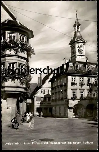 ALTE POSTKARTE AALEN WÜRTTEMBERG ALTES RATHAUS MIT BLUMENERKER AM NEUEN RATHAUS OBERHEMDEN METZGEREI WIED Ansichtskarte
