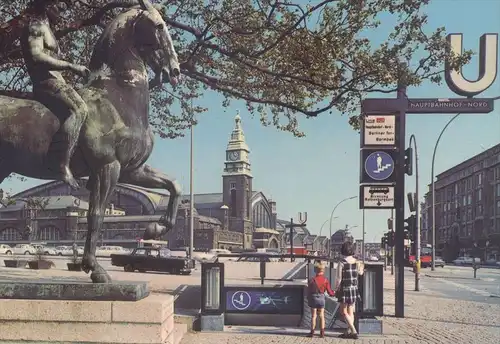 POSTKARTE HAMBURG HAUPTBAHNHOF VON DER KUNSTHALLE AUS Mercedes Taxi Metro Tube U-Bahn underground gare station Bahnhof