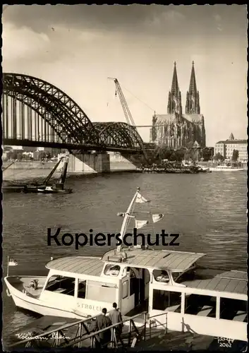 ÄLTERE POSTKARTE KÖLN AM RHEIN BOOT STROLCH & KRAN SCHIFF FRIEDRICH KRUPP RHEINHAUSEN ship bateau grue crane postcard AK