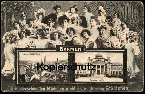 ALTE POSTKARTE BARMEN WUPPERTAL DIE ALLERSCHÖNSTEN MÄDCHEN .. montage photo Fotomontage Frauen Femmes Women Humor Humour