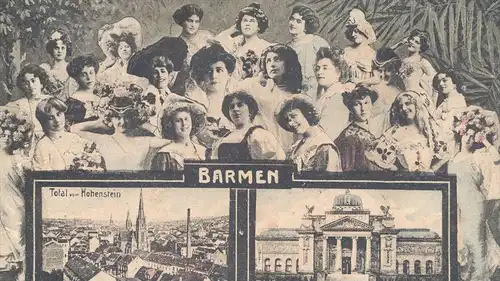 ALTE POSTKARTE BARMEN WUPPERTAL DIE ALLERSCHÖNSTEN MÄDCHEN .. montage photo Fotomontage Frauen Femmes Women Humor Humour