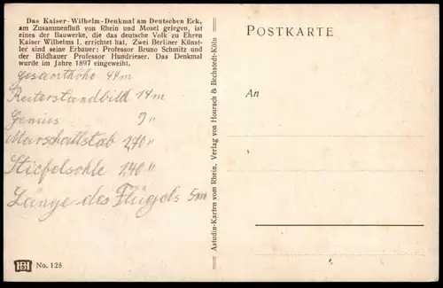 ALTE KÜNSTLER POSTKARTE KOBLENZ KAISER-WILHELM-DENKMAL AM DEUTSCHEN ECK Dampfer Coblenz Astudin Hoursch & Bechstedt