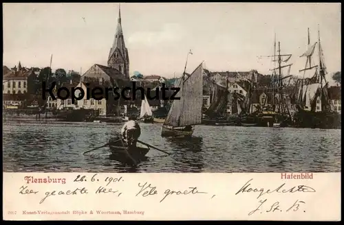 ALTE POSTKARTE FLENSBURG HAFENBILD Hafen Kai Harbour Port Havre Segelschiff Schiff Sailing ship bateau à voiles boat cpa