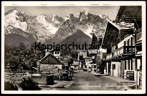 ALTE POSTKARTE GARMISCH PARTENKIRCHEN FRÜHLINGSSTRASSE 1938 Zugspitze postcard cpa Ansichtskarte