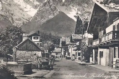 ALTE POSTKARTE GARMISCH PARTENKIRCHEN FRÜHLINGSSTRASSE 1938 Zugspitze postcard cpa Ansichtskarte