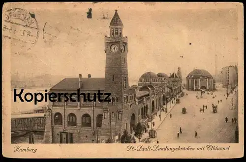ALTE POSTKARTE HAMBURG ST. PAULI LANDUNGSBRÜCKEN MIT ELBTUNNEL1923 cpa postcard Ansichtskarte AK