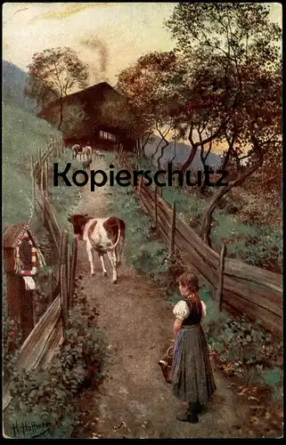 ALTE KÜNSTLER POSTKARTE AM ABEND SIGN. H. HOFFMANN SCHWARZWALD SCHWARZWALDSERIE Tracht traditional costume Kuh cow vache