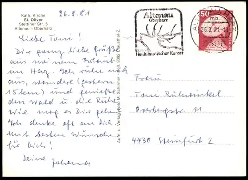 ÄLTERE POSTKARTE KIRCHE ST. OLIVER ALTENAU ALTAR ORGEL interieur l'eglise church orgue organ cpa postcard Ansichtskarte