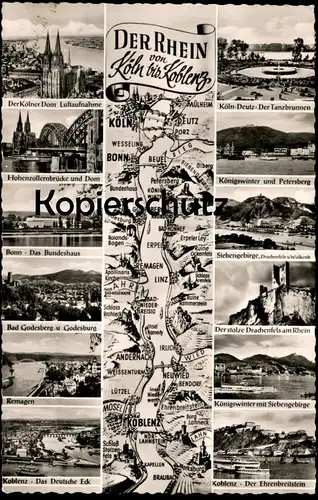 ÄLTERE POSTKARTE DER RHEIN VON KÖLN BIS KOBLENZ RHEINGOLD SERIE DRUCKFEHLER BEI VERLAGSORT: KÄLN ANSTATT KÖLN